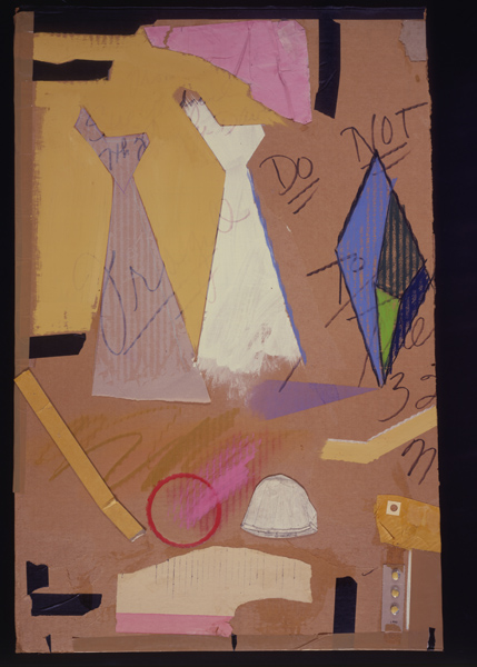 Więzy rodzinne&nbsp;&nbsp;&nbsp;&nbsp;1984&nbsp;&nbsp;&nbsp;&nbsp;kredka olejowa i collage&nbsp;&nbsp;&nbsp;&nbsp;76 x 42cm