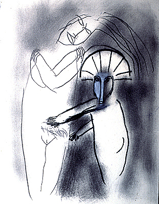 Spotkanie ciał&nbsp;&nbsp;&nbsp;&nbsp;1993&nbsp;&nbsp;&nbsp;&nbsp;kredka olejowa&nbsp;&nbsp;&nbsp;&nbsp;30,5 x 24cm