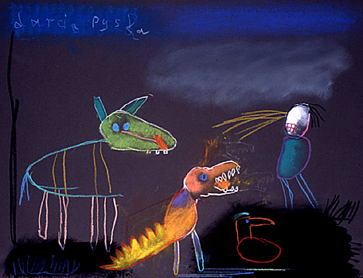 Darcie się  i wycie&nbsp;&nbsp;&nbsp;&nbsp;1991&nbsp;&nbsp;&nbsp;&nbsp;kredka olejowa i pastel&nbsp;&nbsp;&nbsp;&nbsp;50 x 65cm