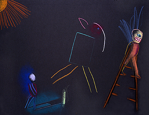 Darcie się i błaganie&nbsp;&nbsp;&nbsp;&nbsp;1990&nbsp;&nbsp;&nbsp;&nbsp;kredka olejowa i pastel&nbsp;&nbsp;&nbsp;&nbsp;51 x 68cm