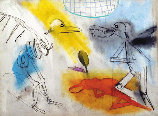 Przyjaciele&nbsp;&nbsp;&nbsp;&nbsp;1991&nbsp;&nbsp;&nbsp;&nbsp;biel podkładowa i kredka olejowa&nbsp;&nbsp;&nbsp;&nbsp;75 x 107cm