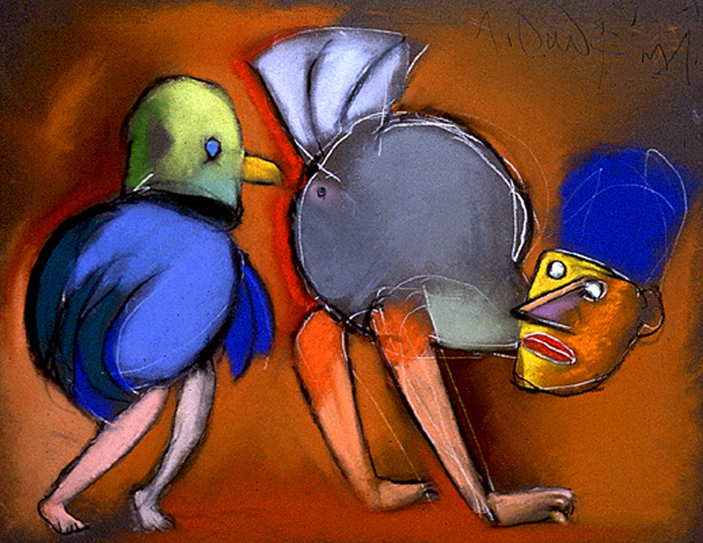 Po ptakach IX&nbsp;&nbsp;&nbsp;&nbsp;1991&nbsp;&nbsp;&nbsp;&nbsp;akryl i kredka olejowa na tekturze&nbsp;&nbsp;&nbsp;&nbsp;50 x 65cm