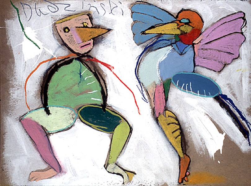 Po ptakach II B&nbsp;&nbsp;&nbsp;&nbsp;1991&nbsp;&nbsp;&nbsp;&nbsp;akryl i kredka olejowa na tekturze&nbsp;&nbsp;&nbsp;&nbsp;76 x 101cm