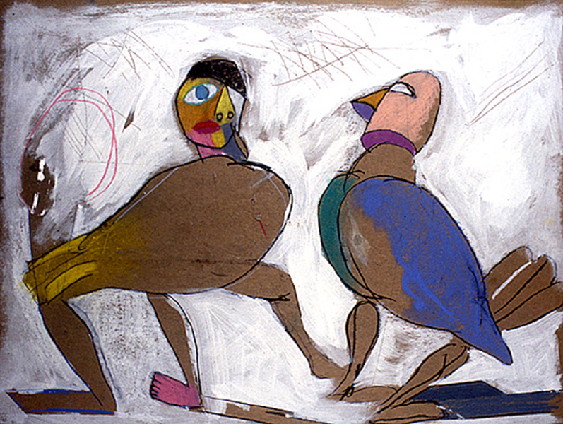 Po ptakach VI A&nbsp;&nbsp;&nbsp;&nbsp;1991&nbsp;&nbsp;&nbsp;&nbsp;akryl i kredka olejowa na tekturze&nbsp;&nbsp;&nbsp;&nbsp;76 x 101cm