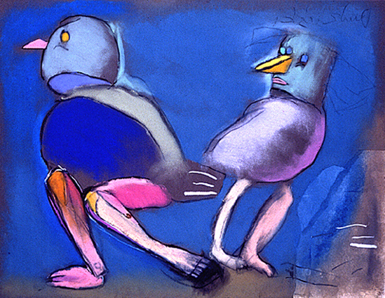 Po ptakach VII&nbsp;&nbsp;&nbsp;&nbsp;1991&nbsp;&nbsp;&nbsp;&nbsp;akryl i kredka olejowa na tekturze&nbsp;&nbsp;&nbsp;&nbsp;50 x 65cm