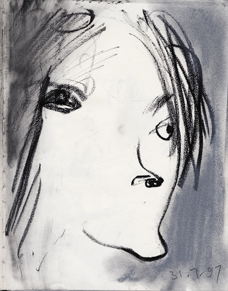 Portret z niepamięci #15&nbsp;&nbsp;&nbsp;&nbsp;1990 - 1999&nbsp;&nbsp;&nbsp;&nbsp;kredka olejowa&nbsp;&nbsp;&nbsp;&nbsp;31 x 24cm